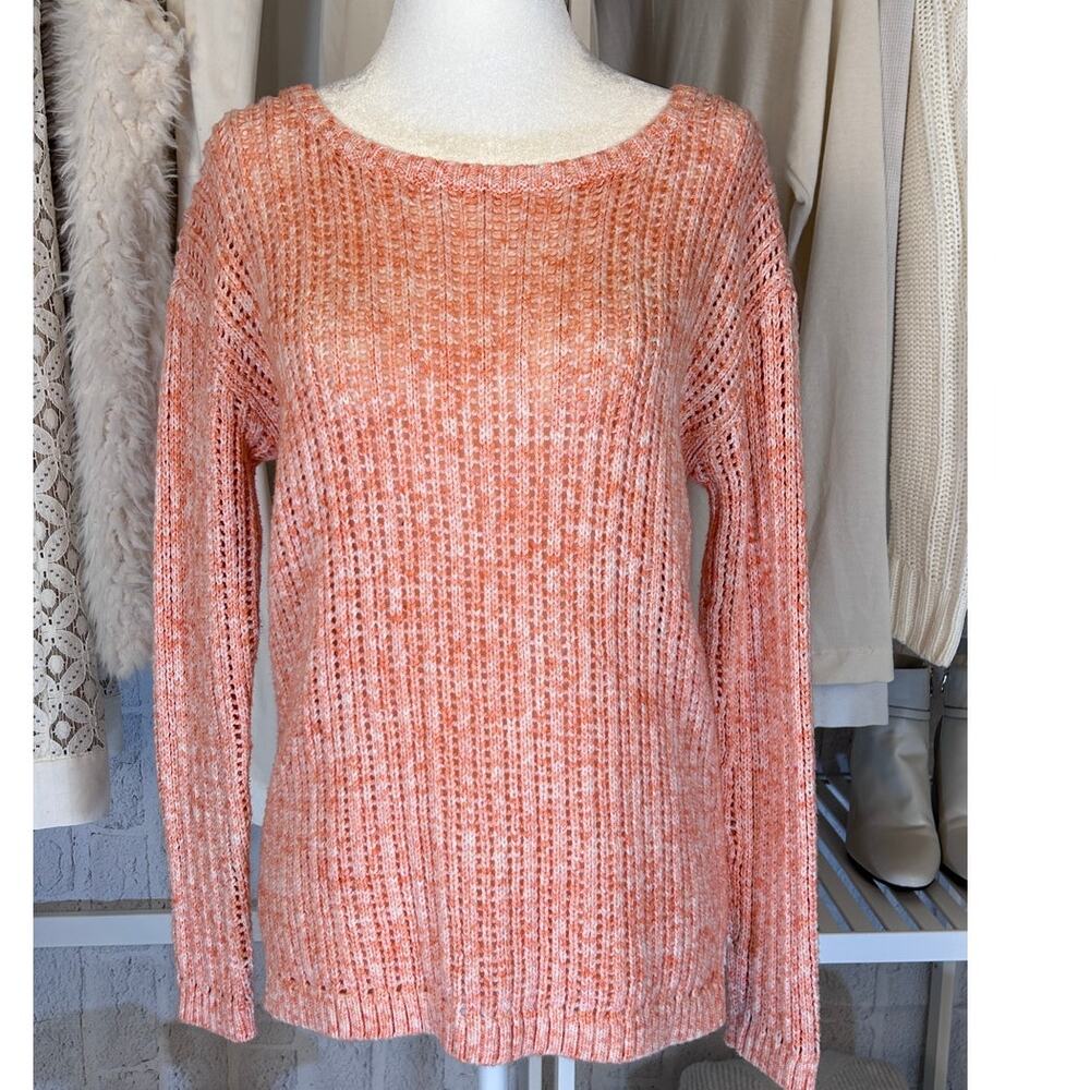 Talbot's Women's Size S Petite Peachy Orange Open Knit Pullover Sweater #0140